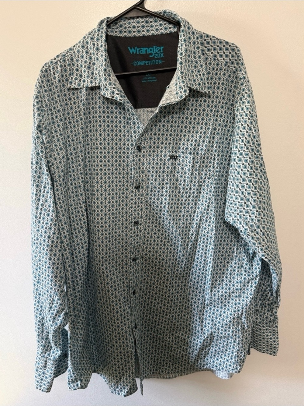 Wrangler Men's Teal Geometric Print Button-Down Shirt